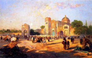 Mexican Plaza, Market Day by Oil Painting Reproduction